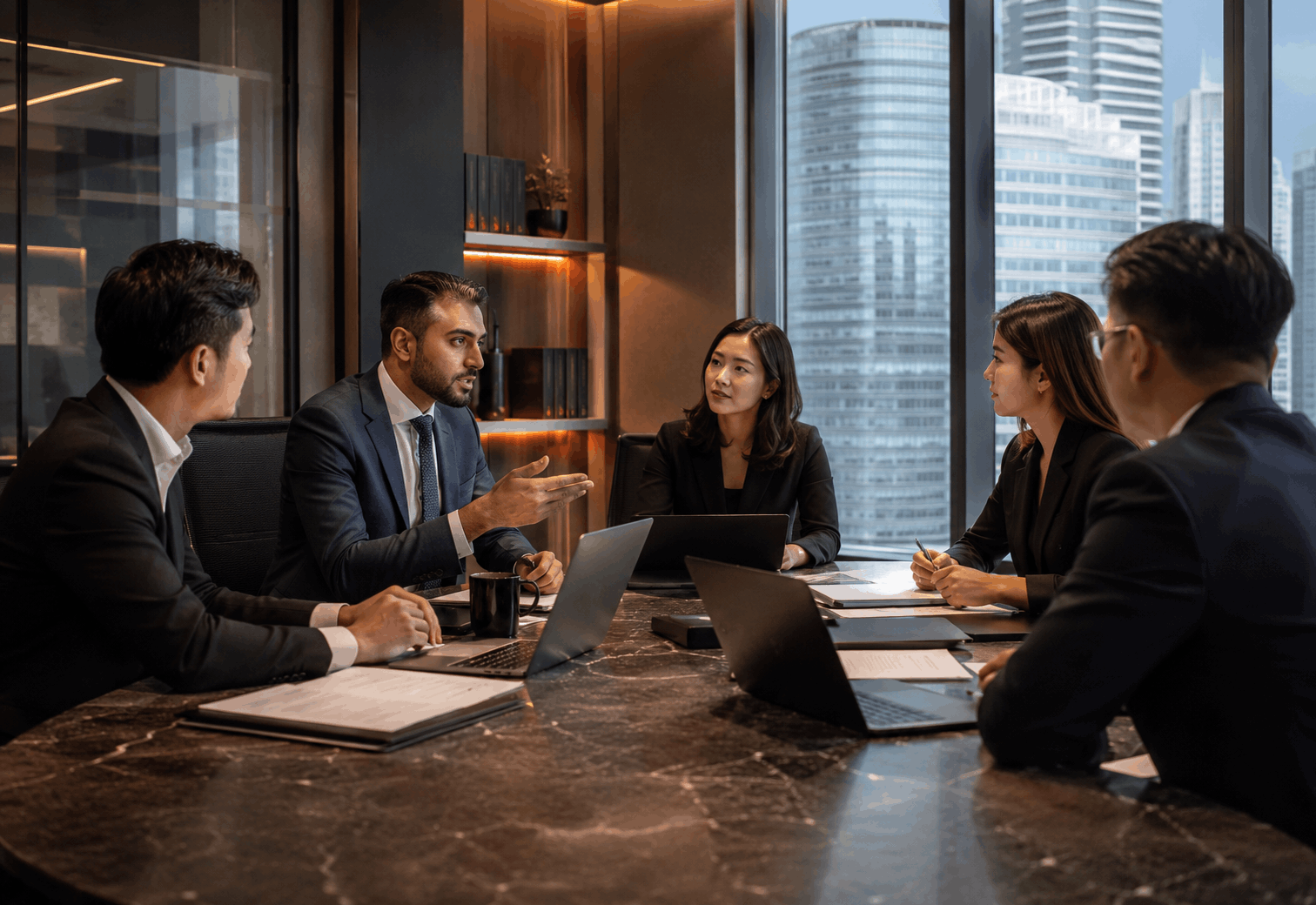 Legal team advising startup founders in a modern Kuala Lumpur workspace