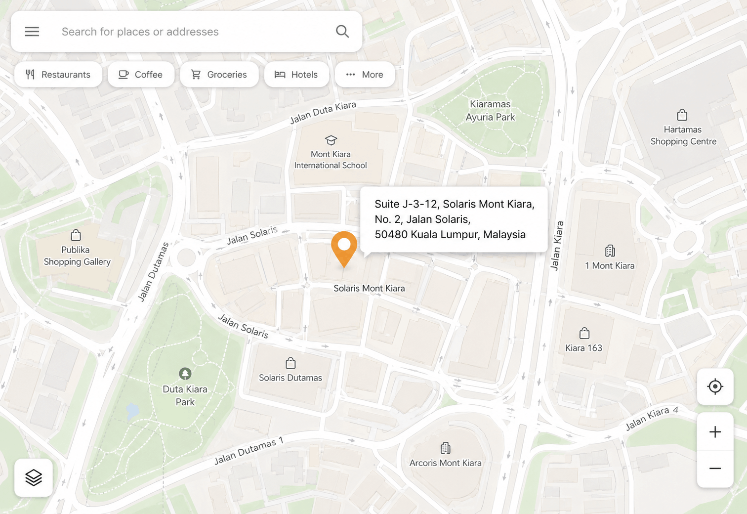 Map showing AutoWorld location in Solaris Mont Kiara, Kuala Lumpur